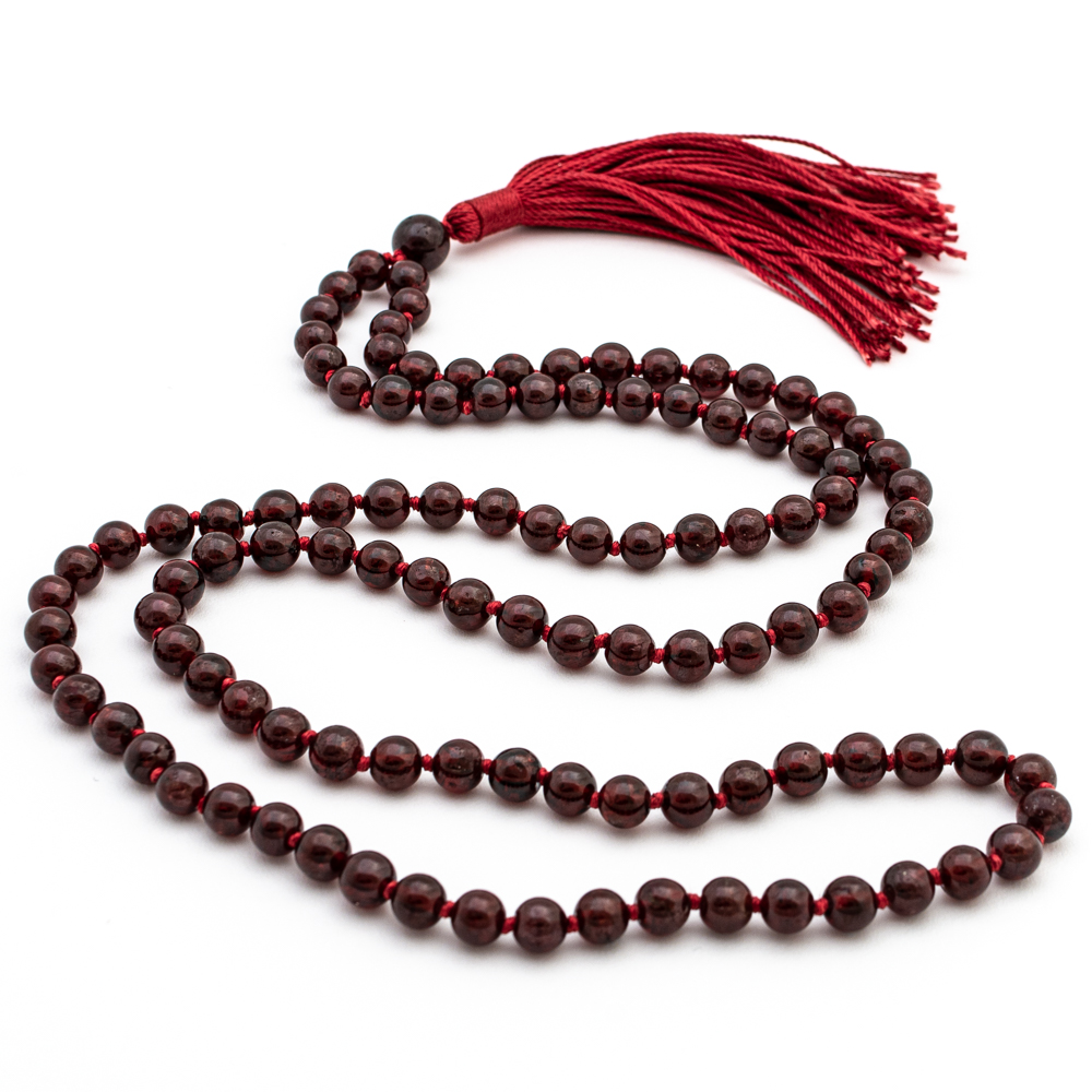 GARNET Mala Beads, Clear Quartz Necklace